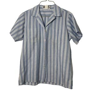 Vintage Hunters Glen Blue White Striped Short Sleeve Button Up Shirt Size 14 USA